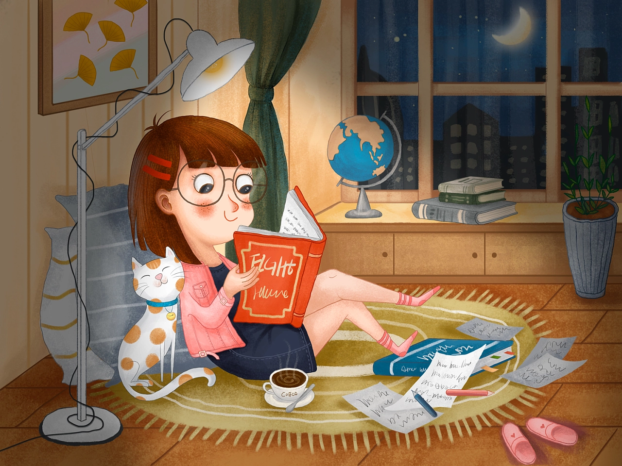 女孩深夜努力学习备战考试