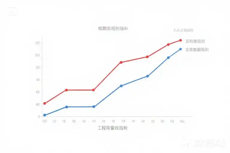 jimeng-2025-06-30-5848- 双色折线图对比可视化,红色折线代表清单规则,蓝色折线代表定额规则,坐标轴标注工程....webp